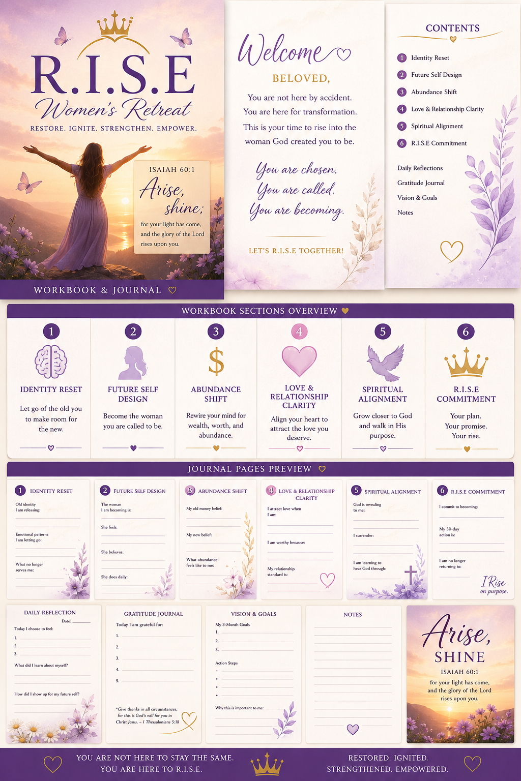 R.I.S.E. Women's Retreat workbook and journal pages